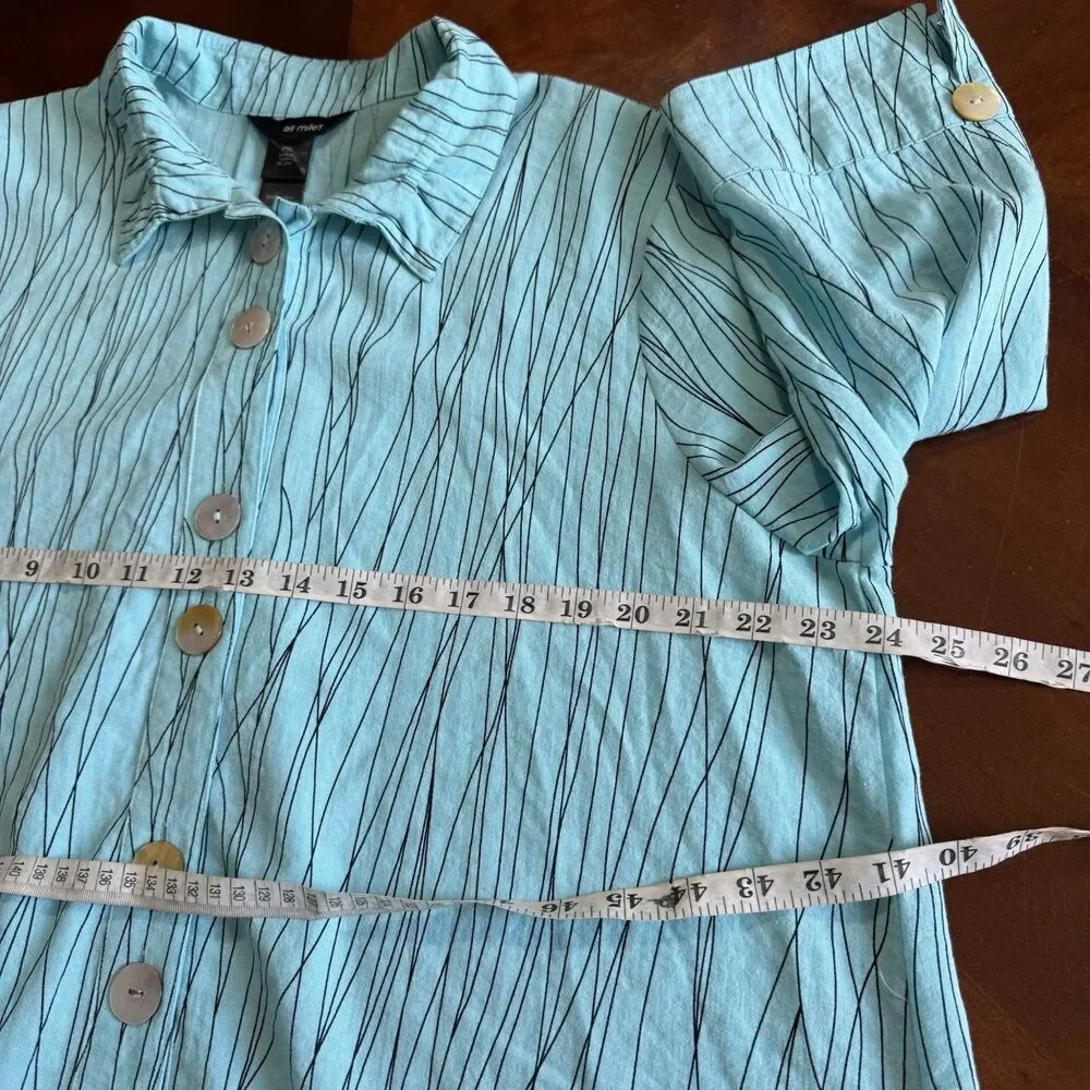 Ali Miles PXL Women’s Turquoise Abstract Stripe Button Front 3/4 Sleeve Blouse